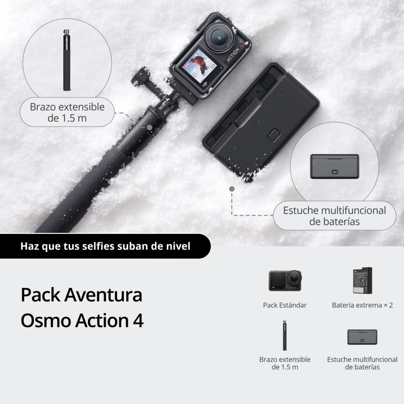 DJI Osmo Action 4 Adventure Combo | Cámara de acción con accesorios para aventuras extremas