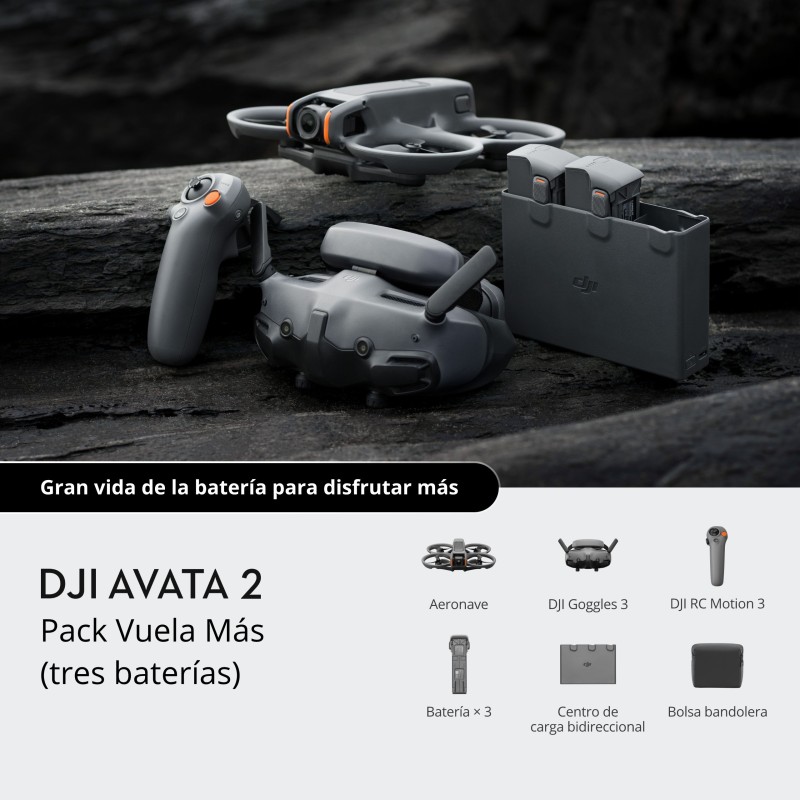 DJI Avata 2 Fly More Combo (3 baterías) | Dron FPV con cámara 4K, Goggles 3 y RC Motion 3