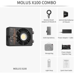 ZHIYUN Molus X100 Combo | Luz LED COB de 100W con batería de agarre y accesorios profesionales