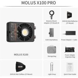 ZHIYUN MOLUS X100 Pro | Luz LED COB de 100W con batería de agarre y accesorios profesionales