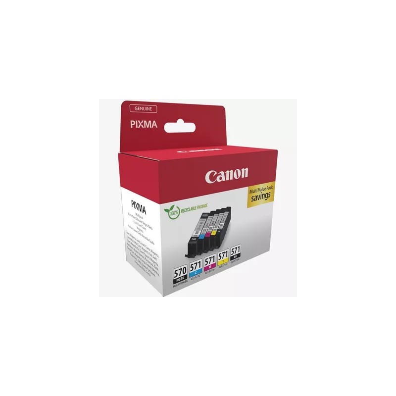 Canon PGI-570/CLI-571 Pack Ahorro | Pack de 5 cartuchos (negro pigmento + BK/C/M/Y) original Canon