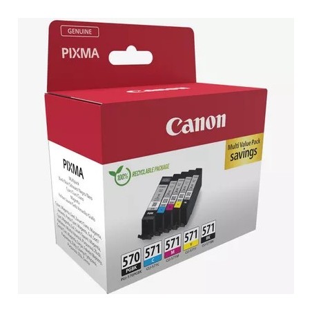 Canon PGI-570/CLI-571 Pack Ahorro | Pack de 5 cartuchos (negro pigmento + BK/C/M/Y) original Canon