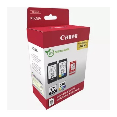 Canon PG-575/CL-576 Value Pack | Pack de cartuchos + papel fotográfico original Canon