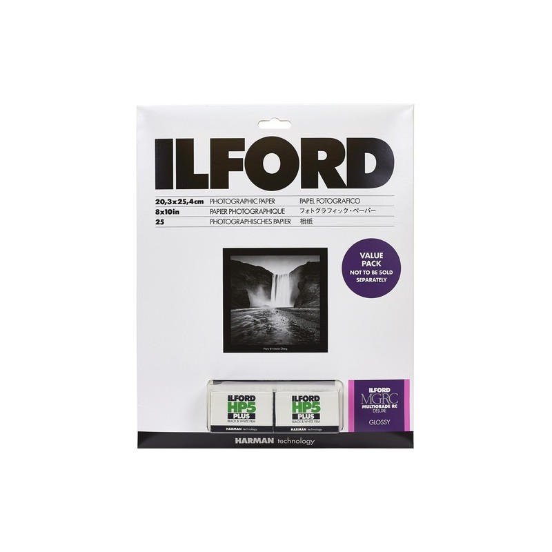 Ilford MGRC Deluxe Gloss + HP5 Plus | Pack con papel fotográfico brillante 20.3x25.4cm y 2 carretes HP5 Plus