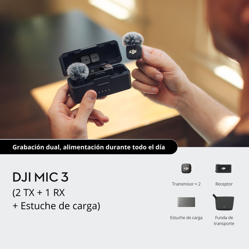 DJI Mic 3 (2 TX + 1 RX + Estuche de Carga) | Audio profesional inalámbrico