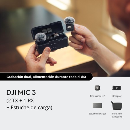 DJI Mic 3 (2 TX + 1 RX + Estuche de Carga) | Audio profesional inalámbrico