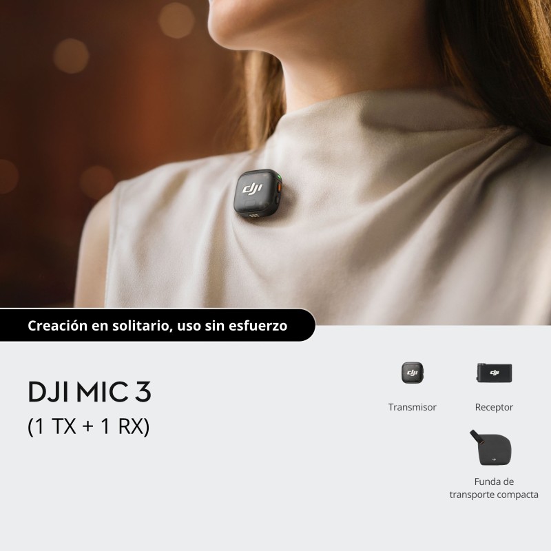 DJI Mic 3 (1 TX + 1 RX) | Micrófono inalámbrico compacto