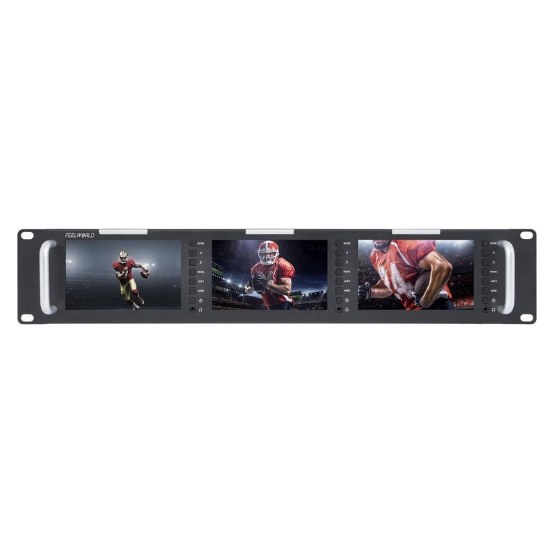 Feelworld T51H Monitor | Monitor profesional triple de 5" con entrada HDMI para montaje en rack de 2U