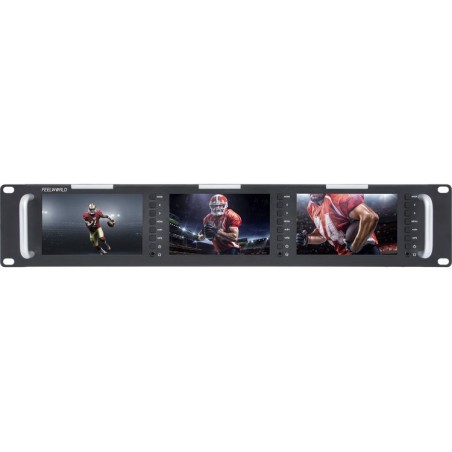 Feelworld T51H Monitor | Monitor profesional triple de 5" con entrada HDMI para montaje en rack de 2U