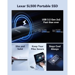 Lexar Disco Duro Portátil SL500 SSD 1TB | SSD externo de alto rendimiento para almacenamiento rápido y seguro