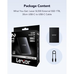 Lexar Disco Duro Portátil SL500 SSD 2TB | SSD externo de alto rendimiento para almacenamiento seguro y rápido