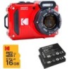 Kodak Pack Cámara Deportiva Pixpro WPZ2 Rojo + 2 Baterías + SD 16GB | Compra Pack Completo | Precio Pack WPZ2
