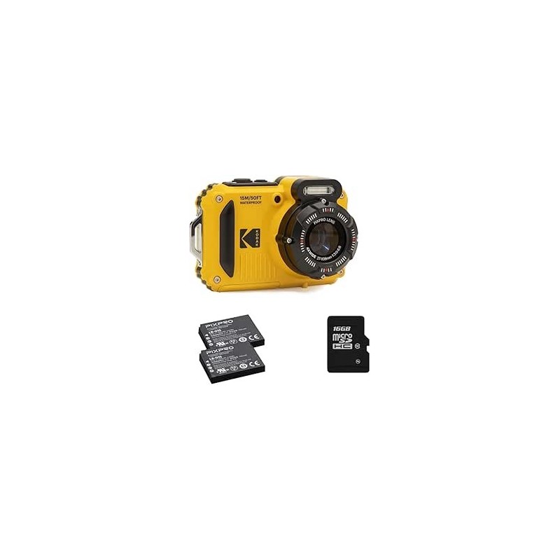 Kodak Pack Cámara Deportiva Pixpro WPZ2 Amarillo + 2 Baterías + SD 16GB | Compra Pack Completo | Precio Pack WPZ2