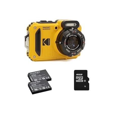 Kodak Pack Cámara Deportiva Pixpro WPZ2 Amarillo + 2 Baterías + SD 16GB | Compra Pack Completo | Precio Pack WPZ2