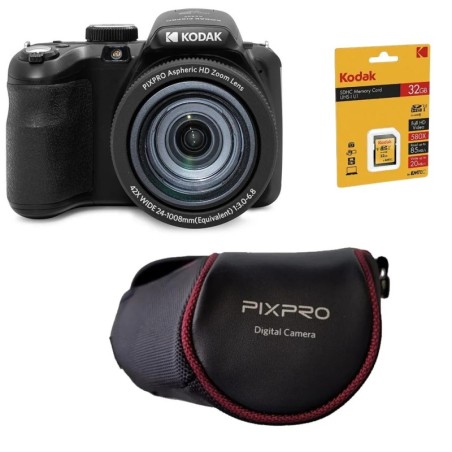 Kodak Pack Cámara Digital Pixpro AZ425 Negro + 2 Baterías + Funda + SD 32GB | Compra Pack Bridge Zoom | Precio Pack AZ425