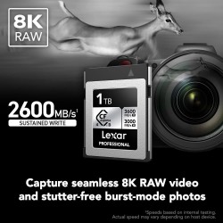 Lexar CFexpress Pro Tipo B Silver Series 1TB | Tarjeta de memoria profesional de alta velocidad para grabaciones en 8K y archivo