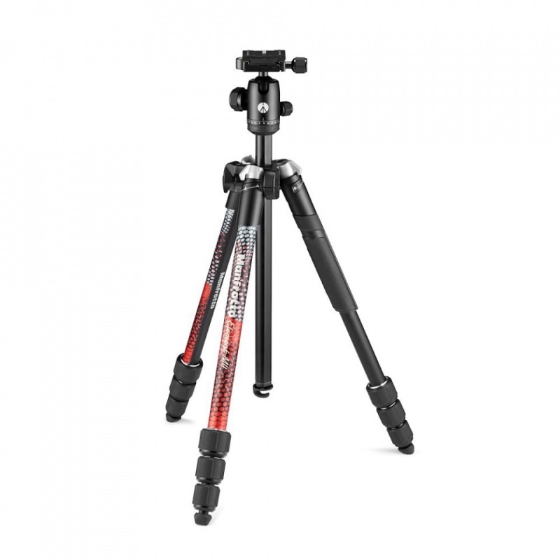 Manfrotto MKELMII4RD-BH | Trípode de viaje en aluminio con rótula de bola y acabado rojo