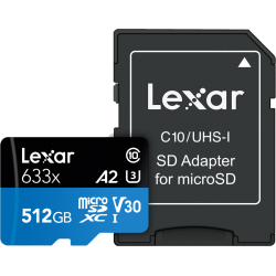 Lexar Micro SDHC 512GB 633x UHS-I U1 CL10 | Tarjeta de memoria de alto rendimiento para grabaciones en 4K y 3D