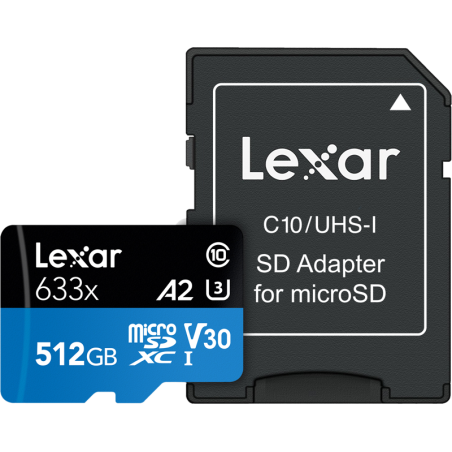 Lexar Micro SDHC 512GB 633x UHS-I U1 CL10 | Tarjeta de memoria de alto rendimiento para grabaciones en 4K y 3D