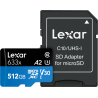 Lexar Micro SDHC 512GB 633x UHS-I U1 CL10 | Tarjeta de memoria de alto rendimiento para grabaciones en 4K y 3D
