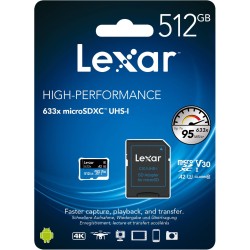 Lexar Micro SDHC 512GB 633x UHS-I U1 CL10 | Tarjeta de memoria de alto rendimiento para grabaciones en 4K y 3D