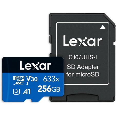 Lexar Micro SDHC 256GB 633x UHS-I U1 CL10 | Tarjeta de memoria de alto rendimiento para grabaciones en Full HD y 4K