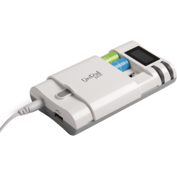 Hähnel Cargador Unipal Plus Blanco | cargador universal baterías | cargador multi batería | cargador universal pantalla lcd