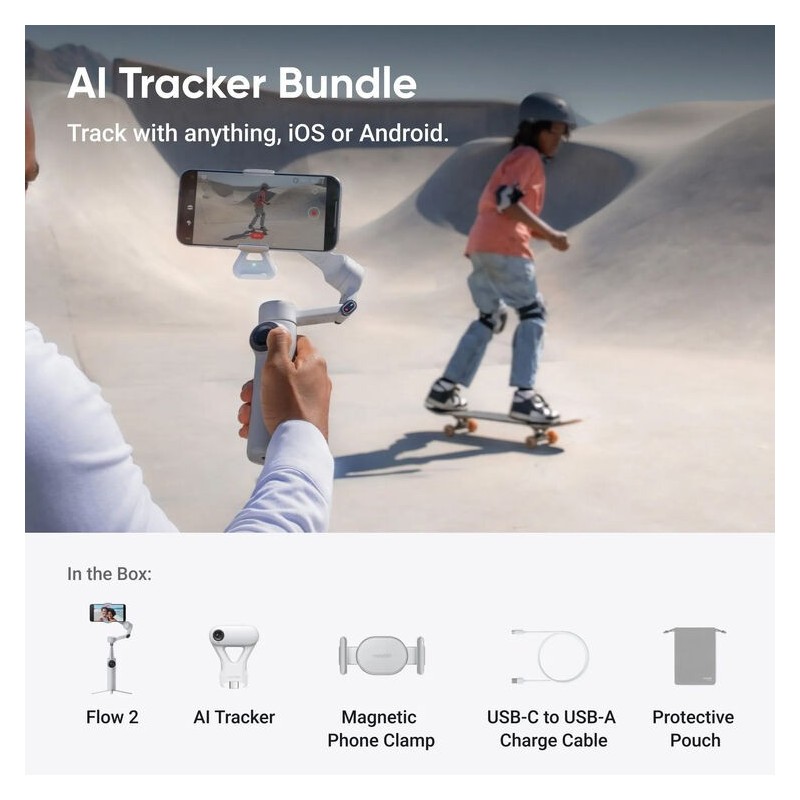 Insta360 Flow 2 AI Tracker Bundle Stone Gray | gimbal estabilizador smartphone | gimbal ia insta360 | insta360 flow 2 stone gray