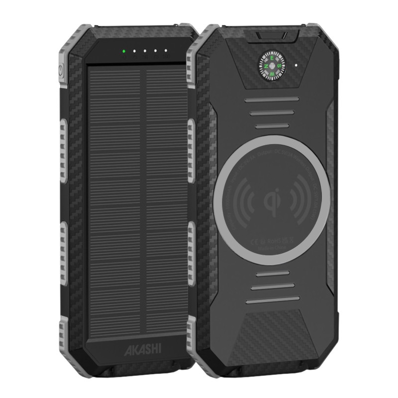 Akashi Powerbank Solar 10000mAh | powerbank solar | bateria resistente al agua | powerbank con linterna carga inalambrica