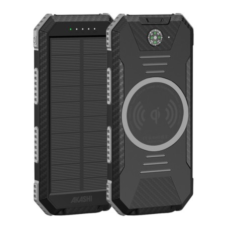 Akashi Powerbank Solar 10000mAh | powerbank solar | bateria resistente al agua | powerbank con linterna carga inalambrica