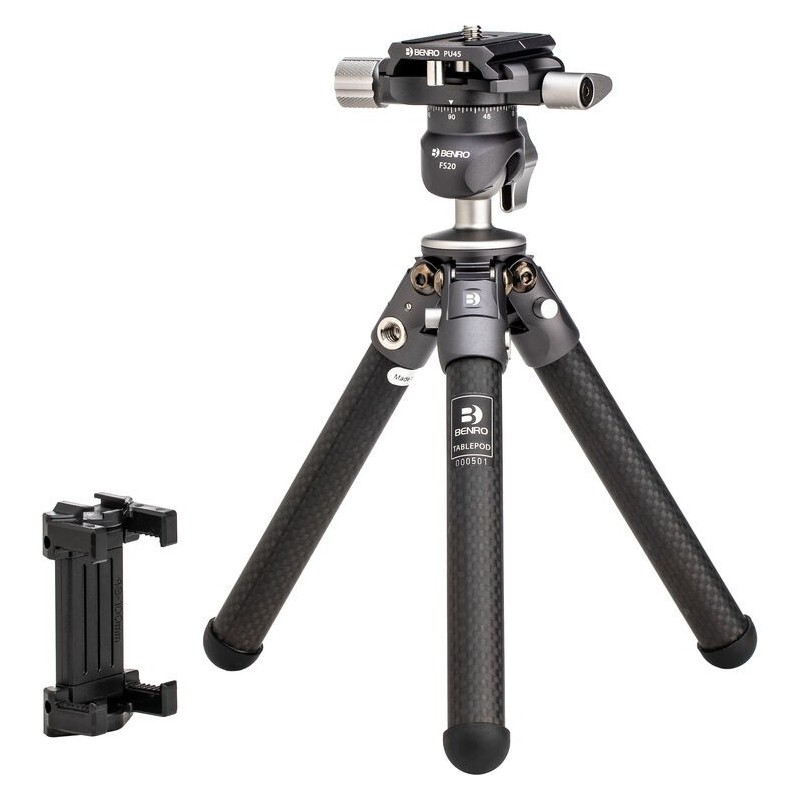 Benro TablePod Carbono FS20 | mini tripode de mesa carbono | tripode con adaptador smartphone | tripode portatil para vlogging