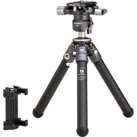 Benro TablePod Carbono FS20 | mini tripode de mesa carbono | tripode con adaptador smartphone | tripode portatil para vlogging