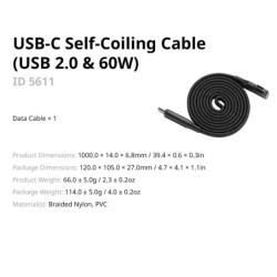 cable usb-c autoenrollable | cable usb-c 60w | Cable de Carga USB-C Autoenrollable SmallRig 5611 de 100 cm y 60W