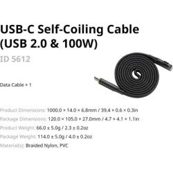 cable usb-c 100w | cable usb-c autoenrollable | Cable de Carga USB-C Autoenrollable SmallRig 5612 de 100 cm y 100W