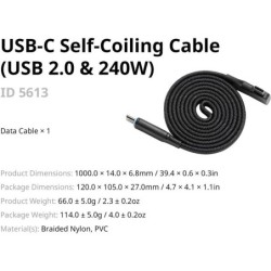 cable usb-c 240w | cable usb-c autoenrollable | Cable de Carga USB-C Autoenrollable SmallRig 5613 de 100 cm y 240W