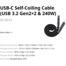 cable usb-c datos | cable usb 3.2 gen2x2 | Cable de Datos USB-C Autoenrollable SmallRig 5614 de 35 cm USB 3.2 Gen2x2 y 240W