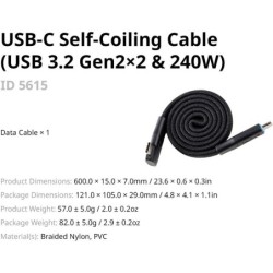 cable usb 3.2 gen2x2 | cable usb-c 60 cm | Cable de Datos USB-C Autoenrollable SmallRig 5615 de 60 cm USB 3.2 Gen2x2 y 240W