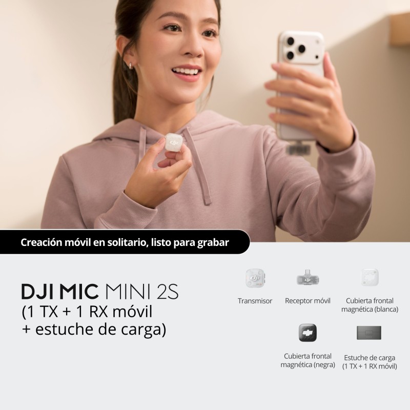 micrófono inalámbrico móvil | micrófono inalámbrico dji | DJI Mic Mini 2S (1 TX + 1 RX Móvil + Estuche de Carga)