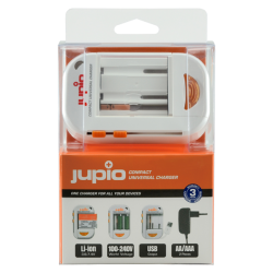 Jupio Cargador Universal Li-Ion +AA/AAA+USB | Cargador multifunción para baterías de cámaras y pilas recargables