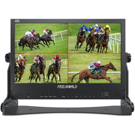 Feelworld ATEM 156 Monitor | Monitor Quad Split de 4 entradas HDMI, ideal para multicámara y producción en vivo