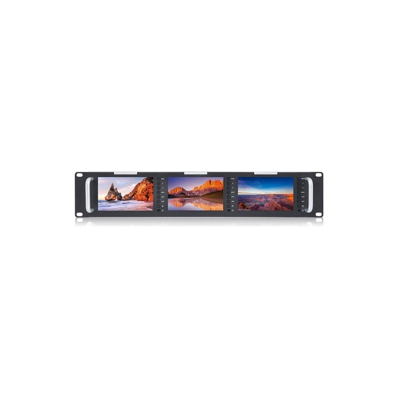 Feelworld T51 Monitor | Monitor triple de 5” para rack de estudio con entrada HDMI y SDI, ideal para multicámara