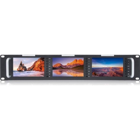 Feelworld T51 Monitor | Monitor triple de 5” para rack de estudio con entrada HDMI y SDI, ideal para multicámara