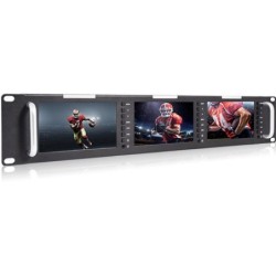 Feelworld T51 Monitor | Monitor triple de 5” para rack de estudio con entrada HDMI y SDI, ideal para multicámara