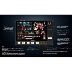 Feelworld L4 Mezclador de Video | Switcher profesional HDMI con 4 canales, multiview y streaming USB para directo