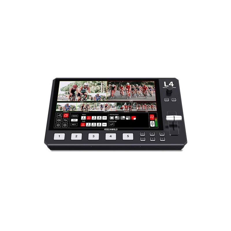 Feelworld L4 Mezclador de Video | Switcher profesional HDMI con 4 canales, multiview y streaming USB para directo