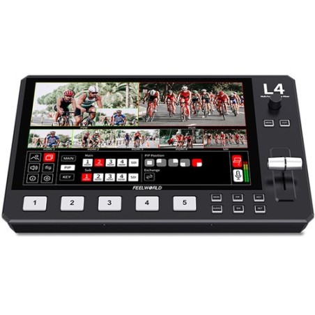 Feelworld L4 Mezclador de Video | Switcher profesional HDMI con 4 canales, multiview y streaming USB para directo