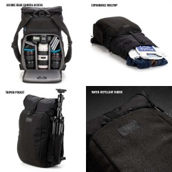 Tenba Mochila Fulton V2 16L Negra | Mochila fotográfica compacta y segura para cámaras DSLR y mirrorless